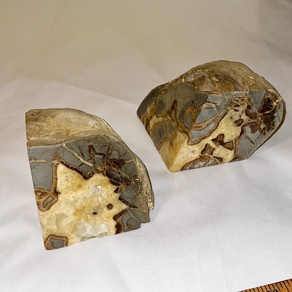 Vintage Set Large Septarian Stone Natural Bookend Decor Dragons Egg RARE FIND - Picture 9 of 14
